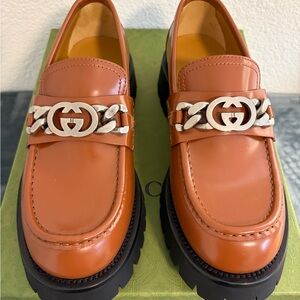 Brand New Men Gucci Moccasin Leather Cordovan Lux Rust Sz 8.5 (US 9)